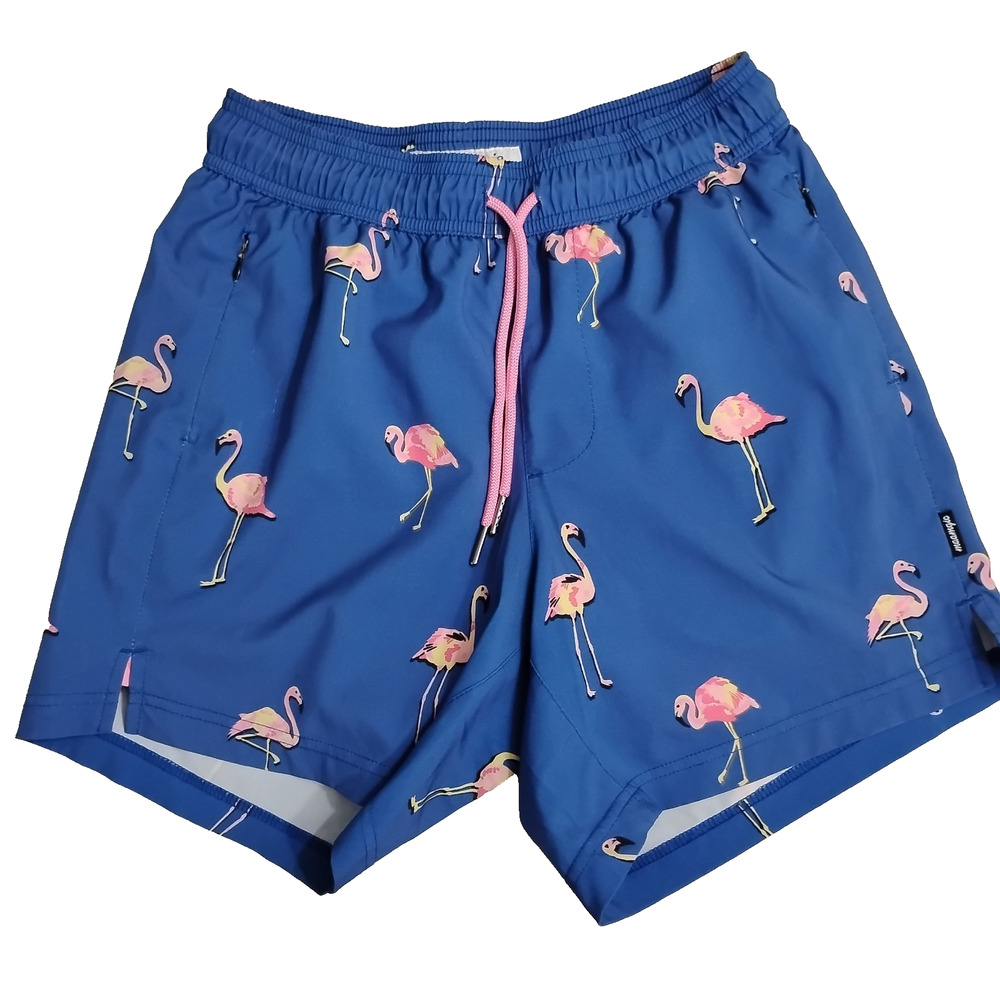 Maamgic Mens XS Swim Trunks Blue Flamingo Elastic Waist Drawstring Zip Pockets - Picture 7 of 7